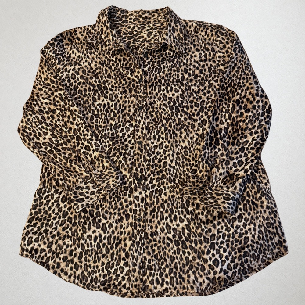 Lauren Ralph Lauren Leopard Print Split Cuff Button Down Blouse Work Chic